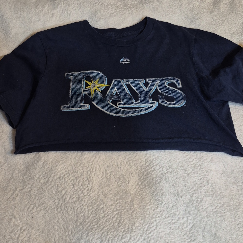 Majestic Navy Tampa Bay Rays Cropped Logo Tee